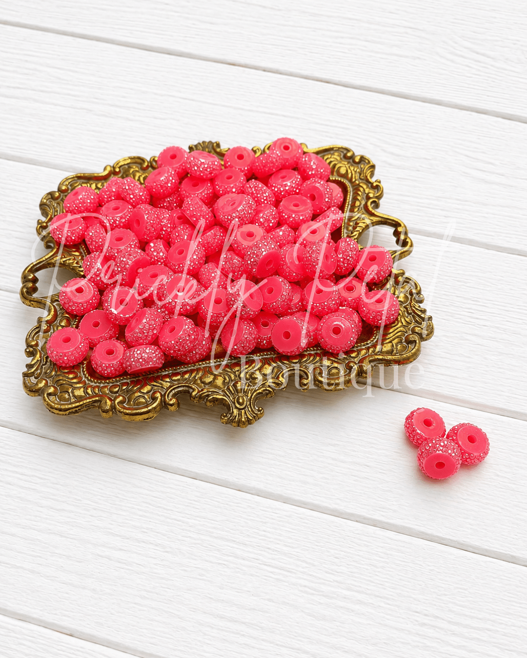 12mm Rhinestone Pavé Round Acrylic Beads- Coral Sparkle - Prickly Petal Boutique