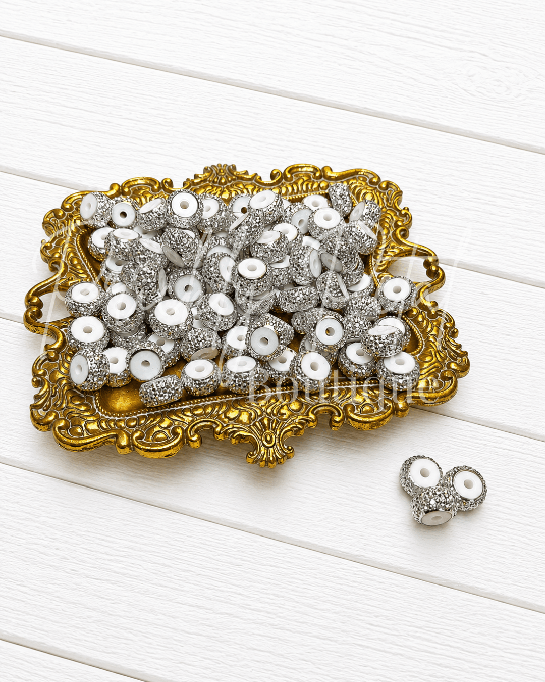 12mm Rhinestone Pavé Round Acrylic Beads- Silver Frost Sparkle - Prickly Petal Boutique