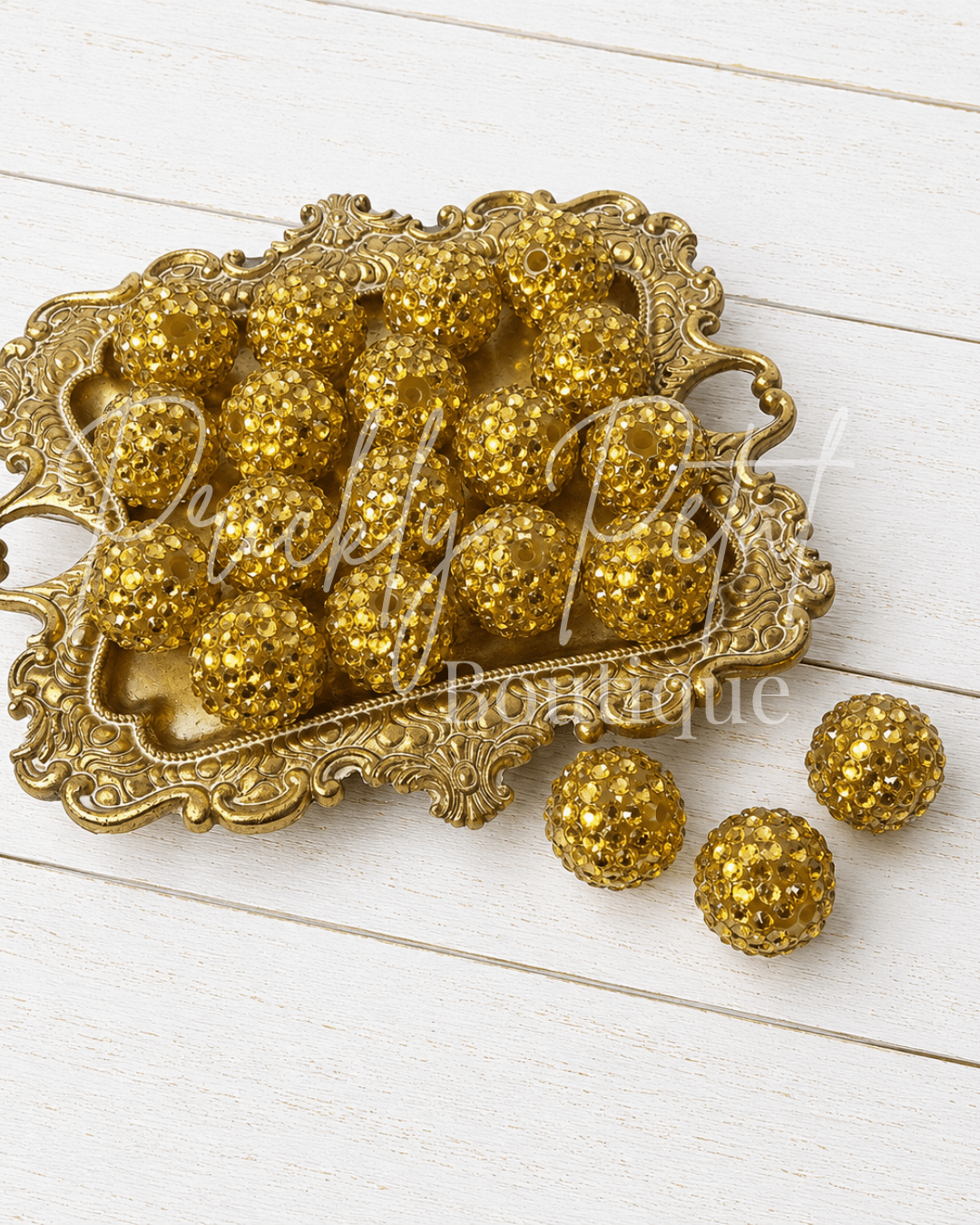 Rhinestone 20mm Chunky Bubblegum Bead- Golden Marigold - Prickly Petal Boutique