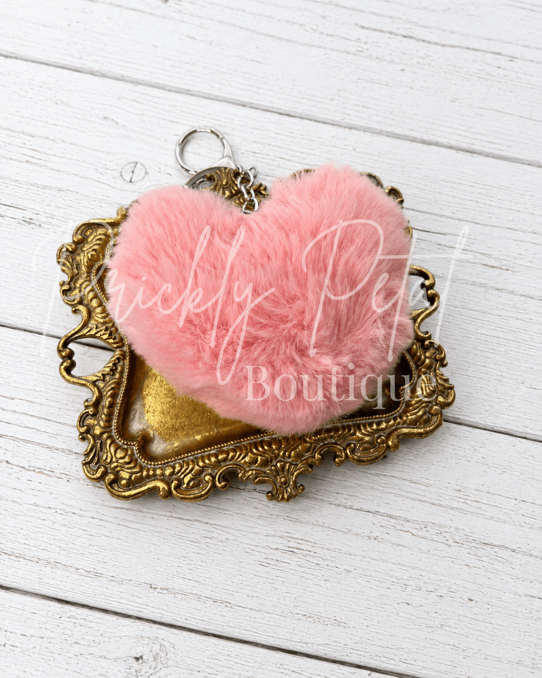 Blush Pink Faux Fur Heart Keychain Charm - Prickly Petal Boutique