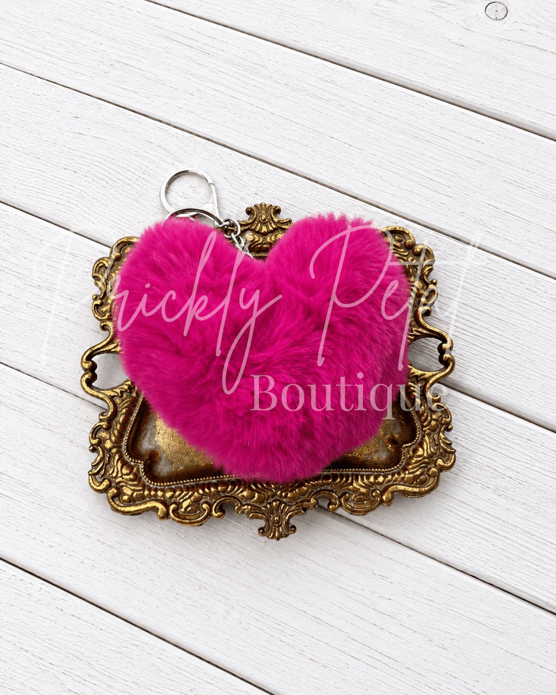 Hot Pink Faux Fur Heart Keychain Charm - Prickly Petal Boutique