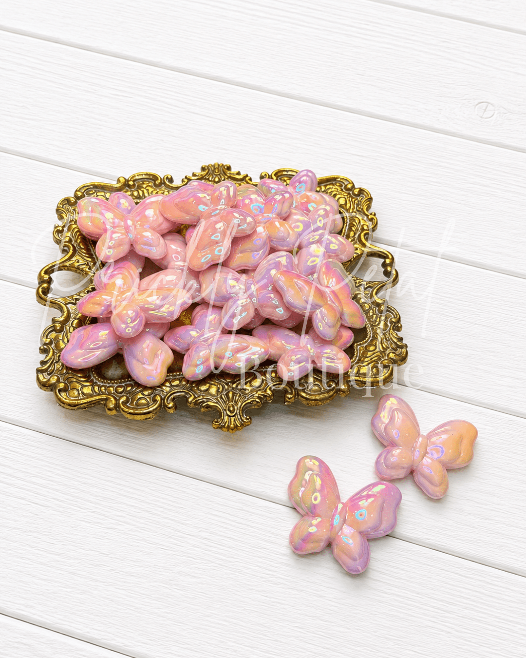 Apricot Blossom Butterfly Acrylic Bead - Prickly Petal Boutique
