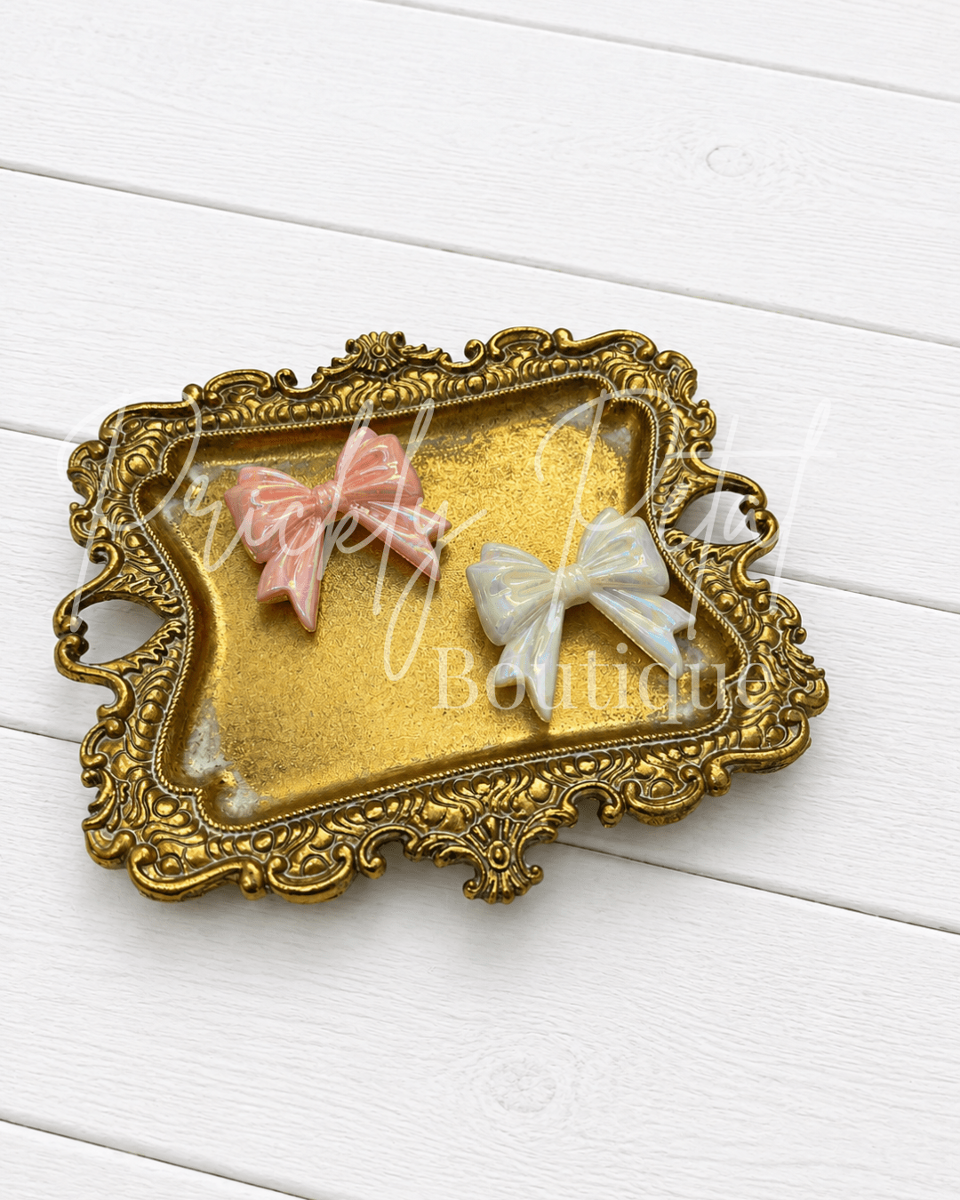 Blush Pink & Iridescent White Acrylic Bow Set - Prickly Petal Boutique