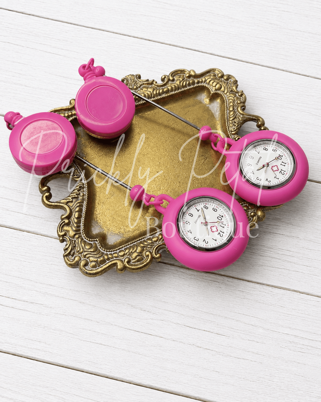 Bright Pink Beadable Healthcare Badge Reel Watch - Prickly Petal Boutique