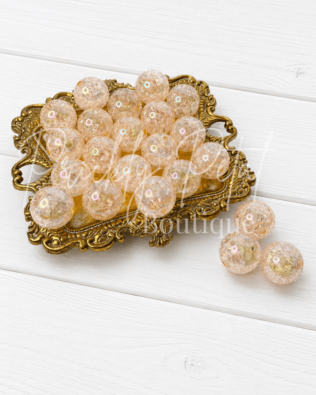 Crackle 20mm Chunky Bubblegum Bead- Champagne Blossom - Prickly Petal Boutique