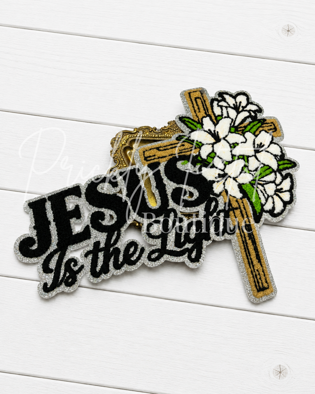 Jesus Is the Light Floral Cross Chenille Embroidered Patch – Christian Faith Patch