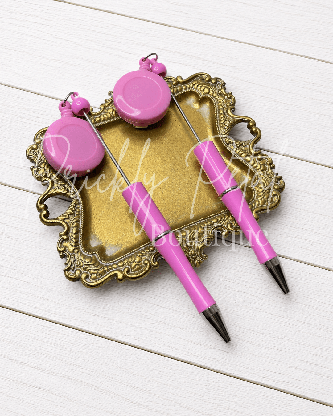Light Pink Retractable Beadable Badge Reel Pen - Prickly Petal Boutique