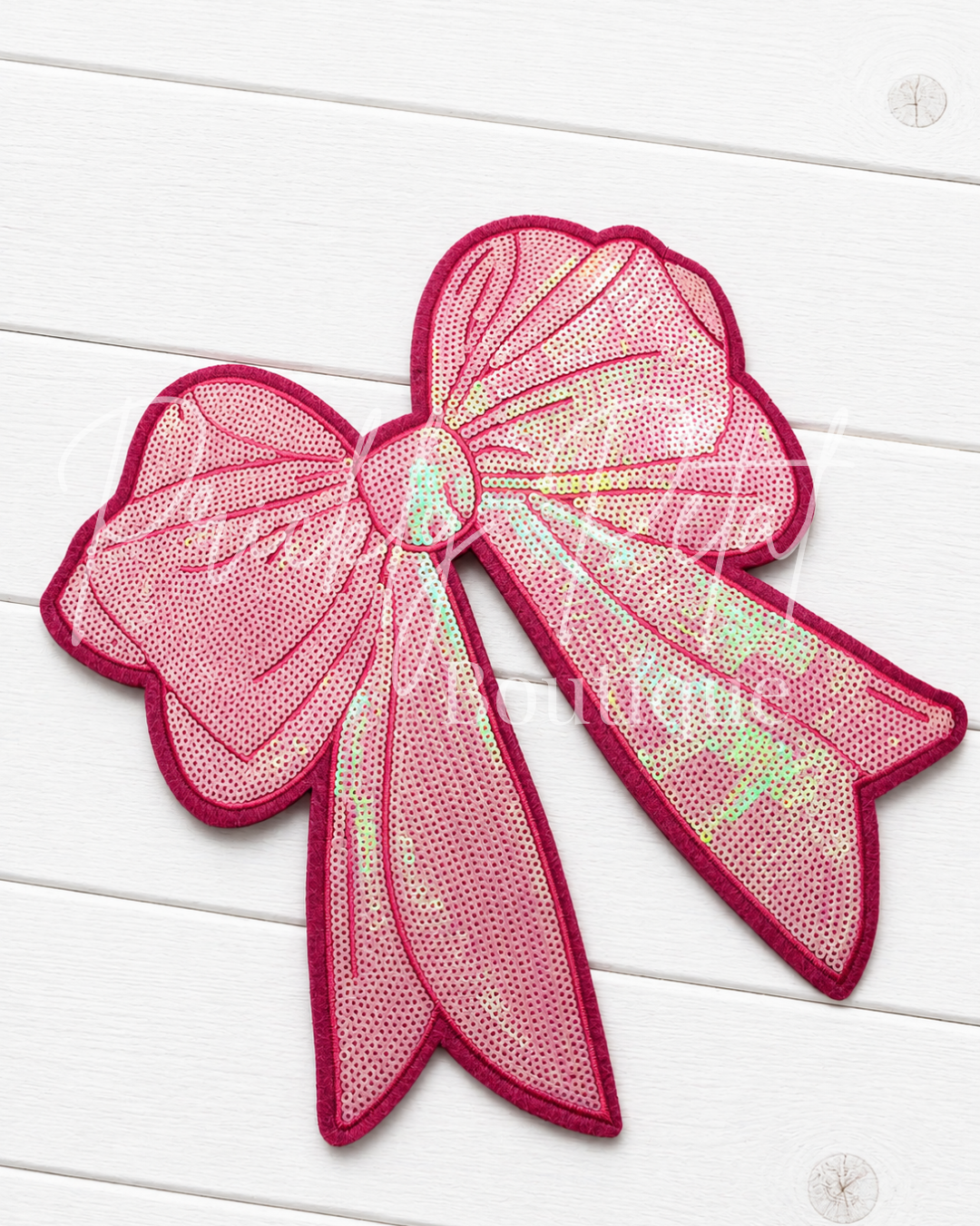 Pink Sequin Bow Embroidered Patch – Oversized Sparkle Coquette Bow Patch