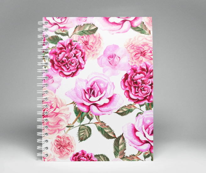 Pink Rose Soft Cover Spiral Notebook 8.5" x 11"