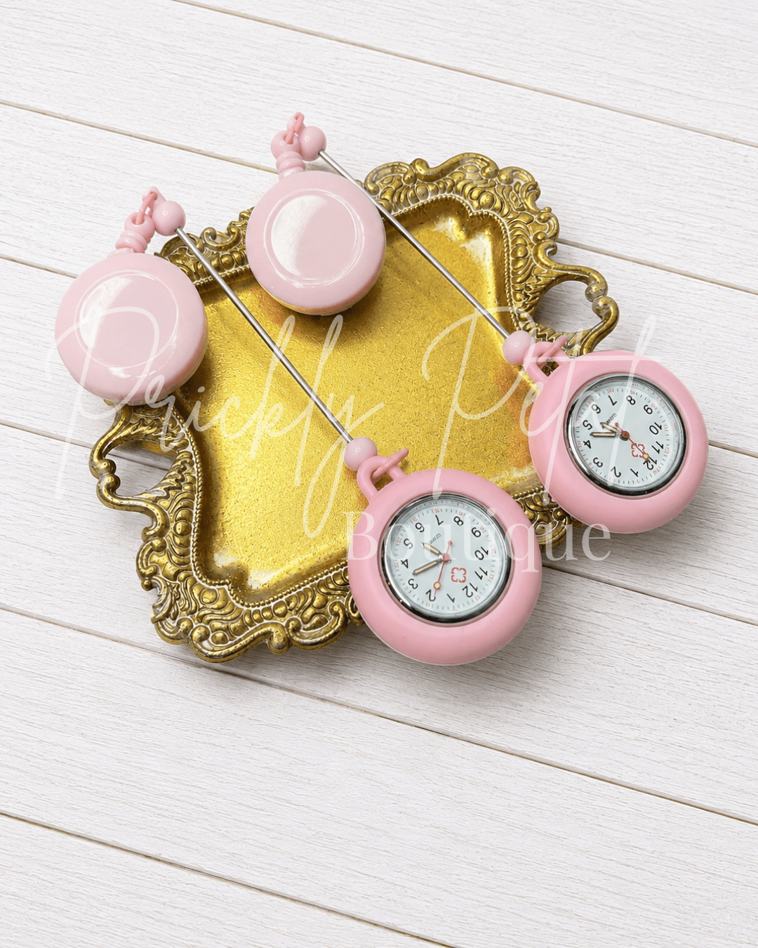 Light Pink Beadable Healthcare Badge Reel Watch - Prickly Petal Boutique