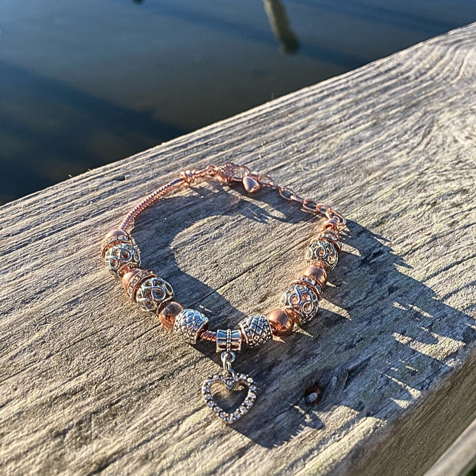 Rose Hearts Charm Bracelet