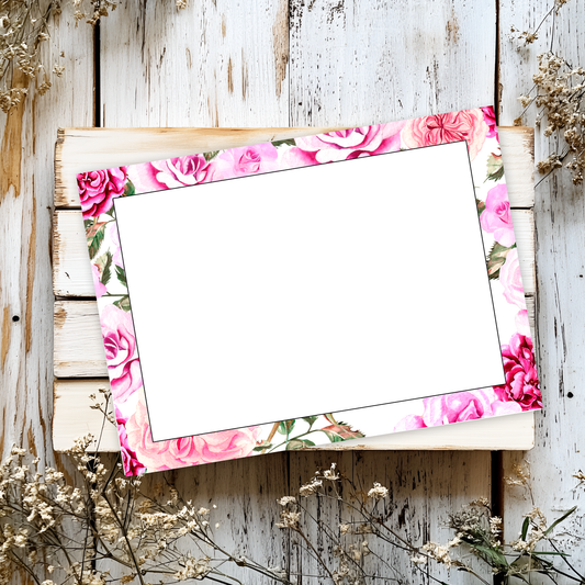 Pink Rose Floral Notecard Set | 6 Matching Cards + Envelopes