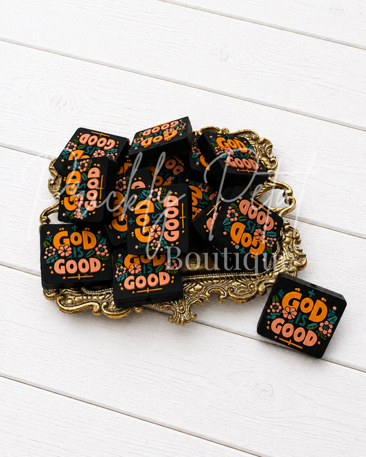God is Good Silicone focal bead on gold tray