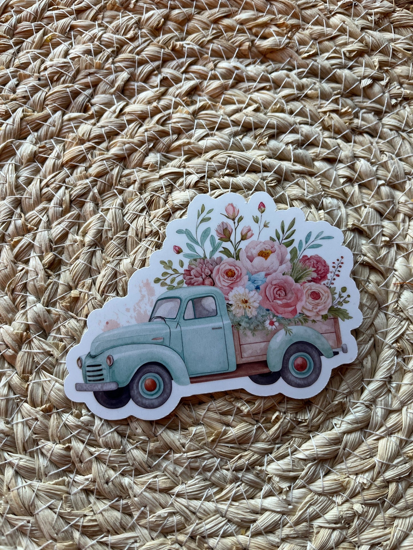 Vintage Floral Truck Vinyl Sticker Set, 3"x3"