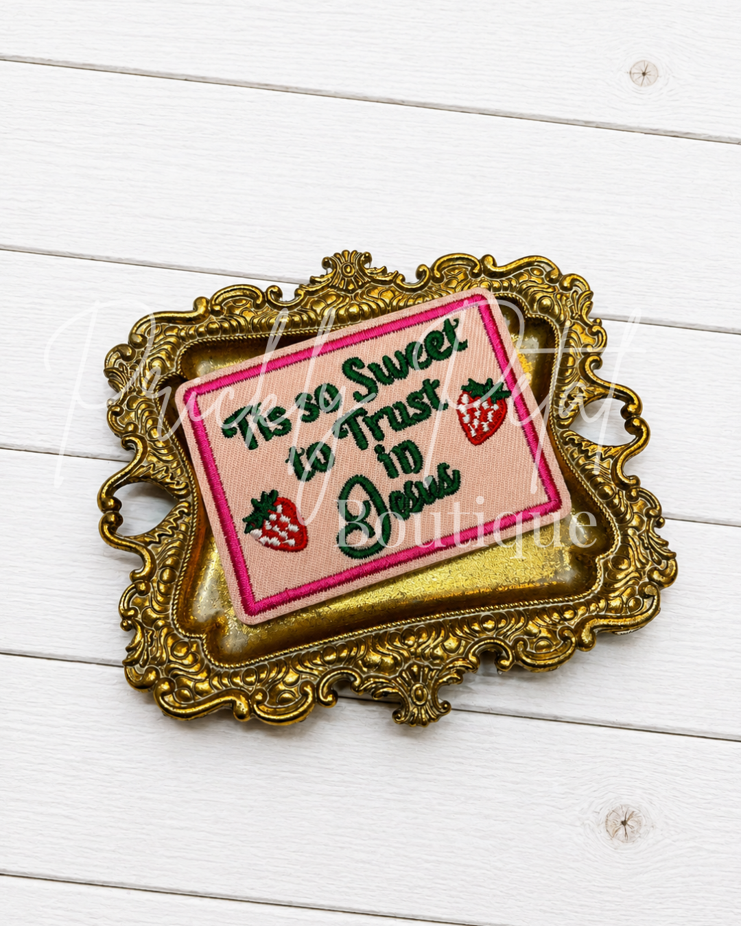 ’Tis So Sweet to Trust in Jesus Embroidered Patch – Strawberry Christian Faith Patch