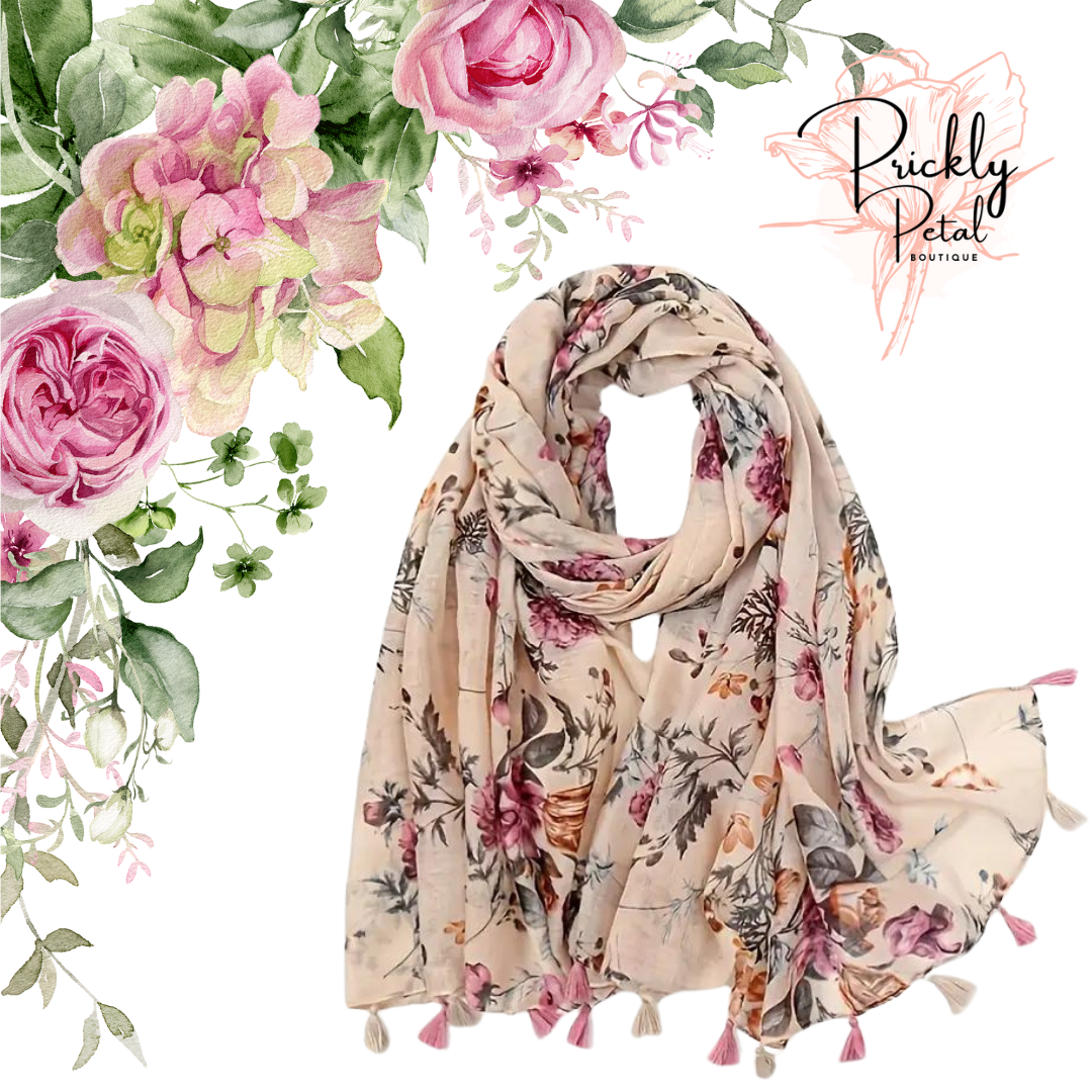 Vintage Floral Tassel Scarf