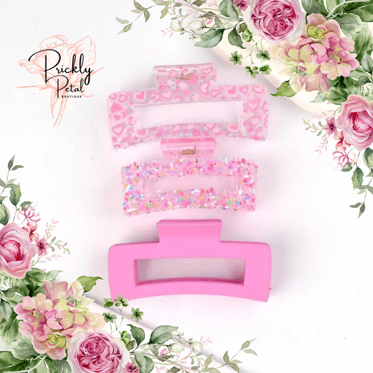 Pink Hearts Hair Clip Set