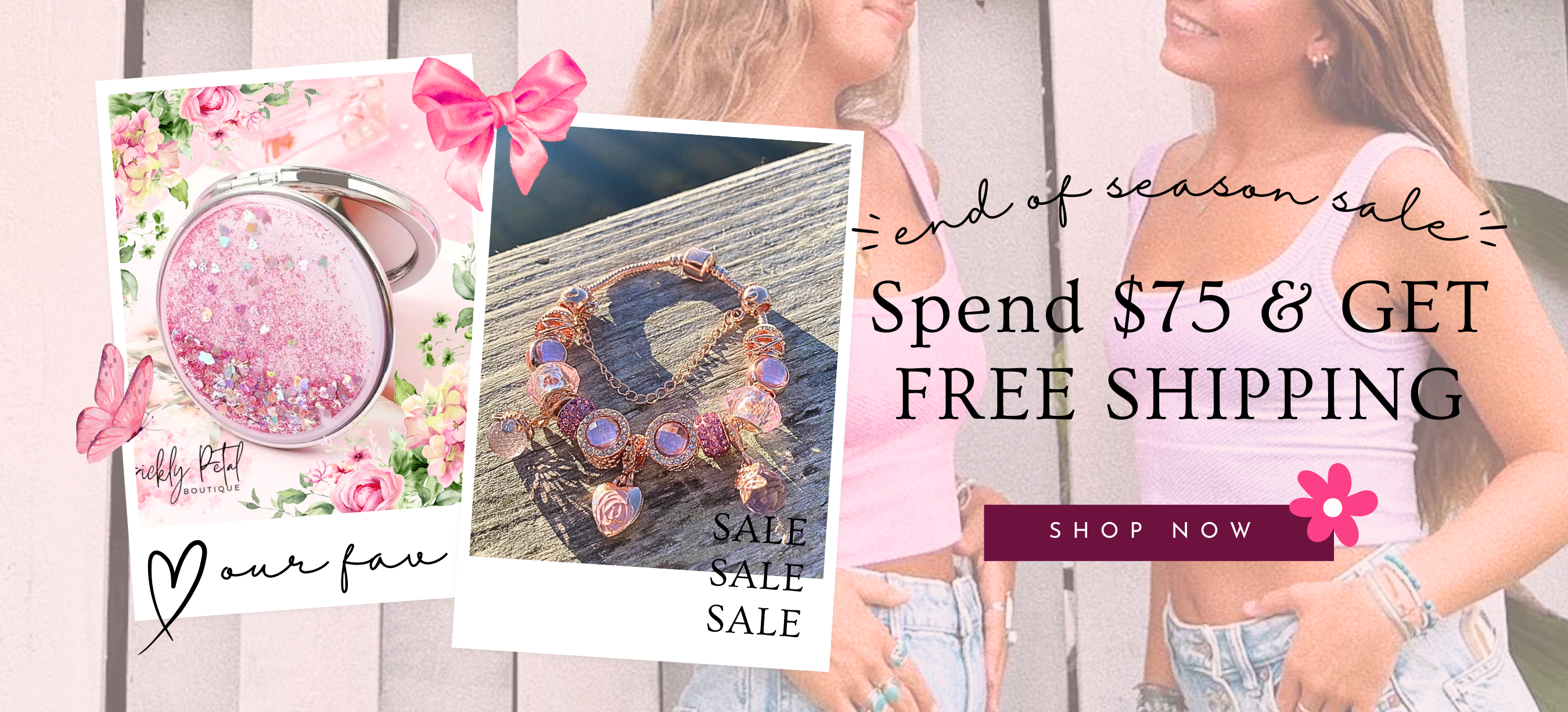 Promotional banner with jewelry images and text for a sale offer.