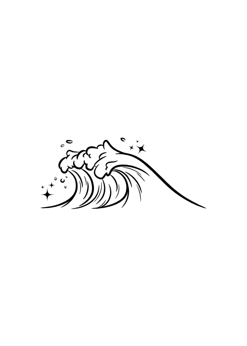 Black line drawing of a wave on a white background
