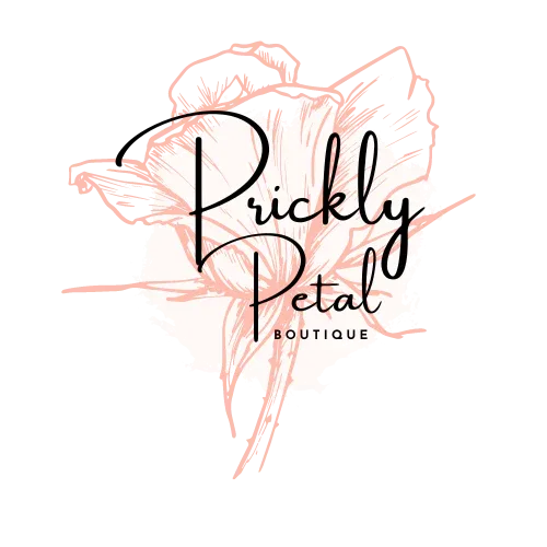 Logo of Prickly Petal Boutique with a stylized flower on a white background