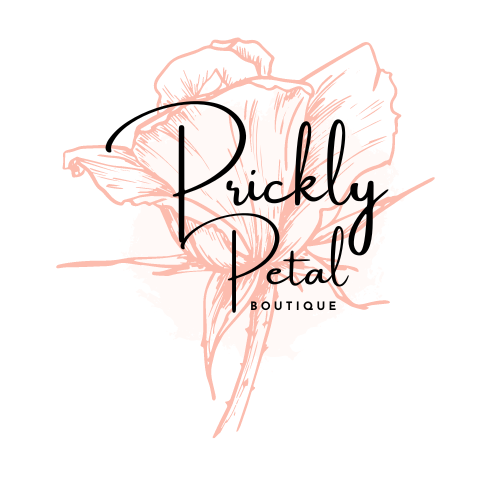Logo of Prickly Petal Boutique with a stylized flower illustration on a white background